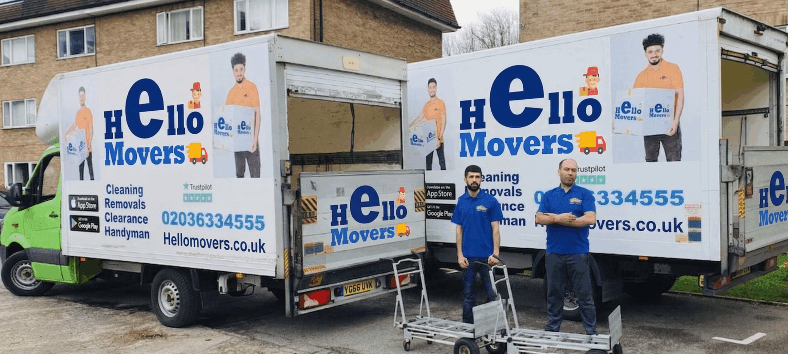 Hello Movers branded removal vans and moving team in Reading